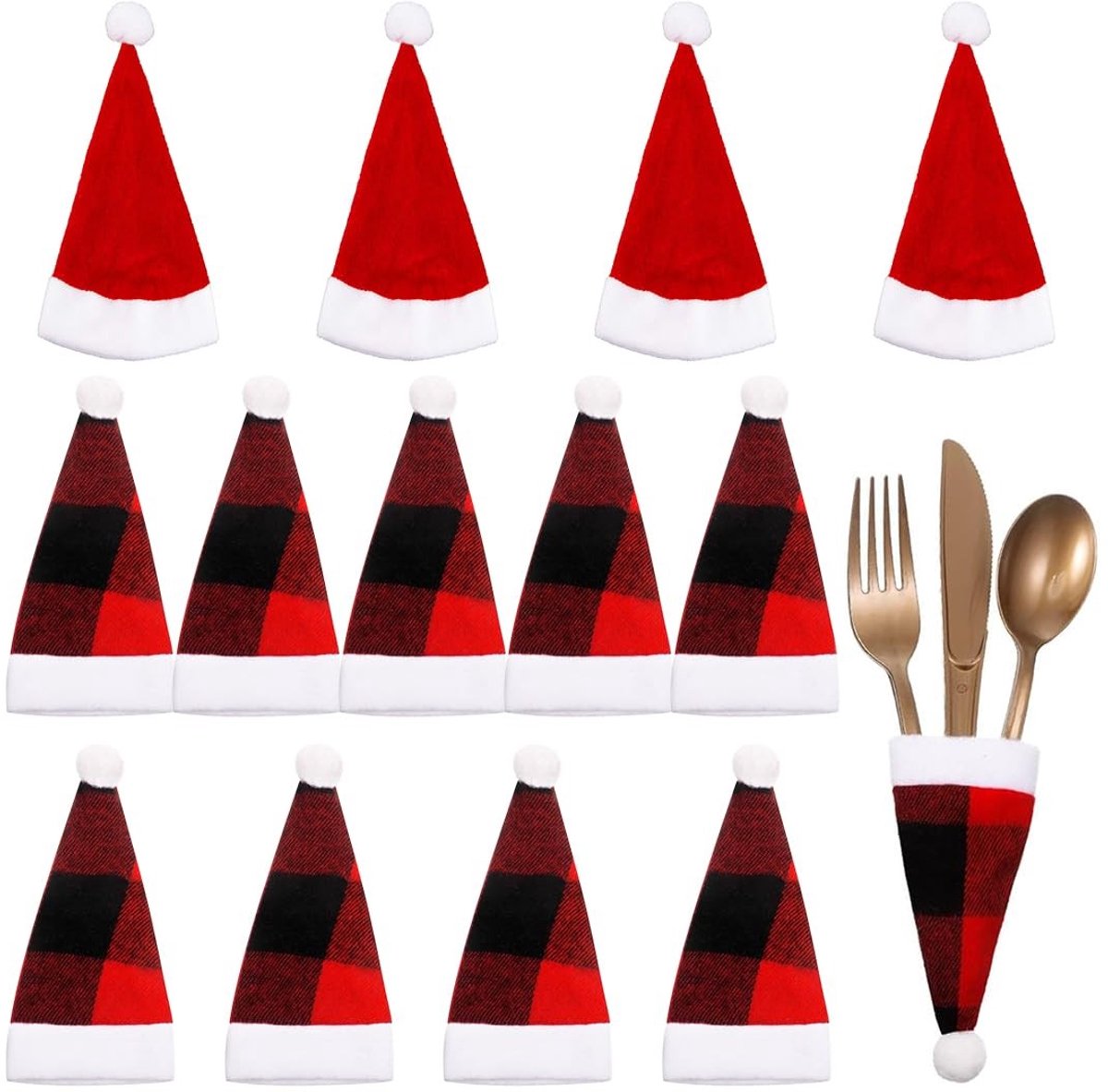Dailygoods- Bestekzak 14 Stuks - Kerstbestekzakken - Wijnfles Hoeden - Creatieve Decoratie - Duurzaam Vliesstof - Herbruikbaar Accessoire - Kerstdecoratie