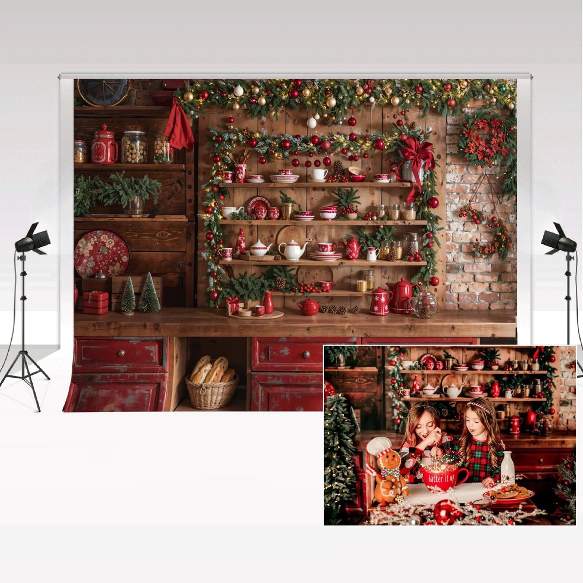 Dailygoods - Fotografie Achtergronden - Kerst Achtergrond - Microvezel Materiaal - 2.2x1.5m - Snoep Kast Decoratie - Geschikt voor Kinderen en Familie...