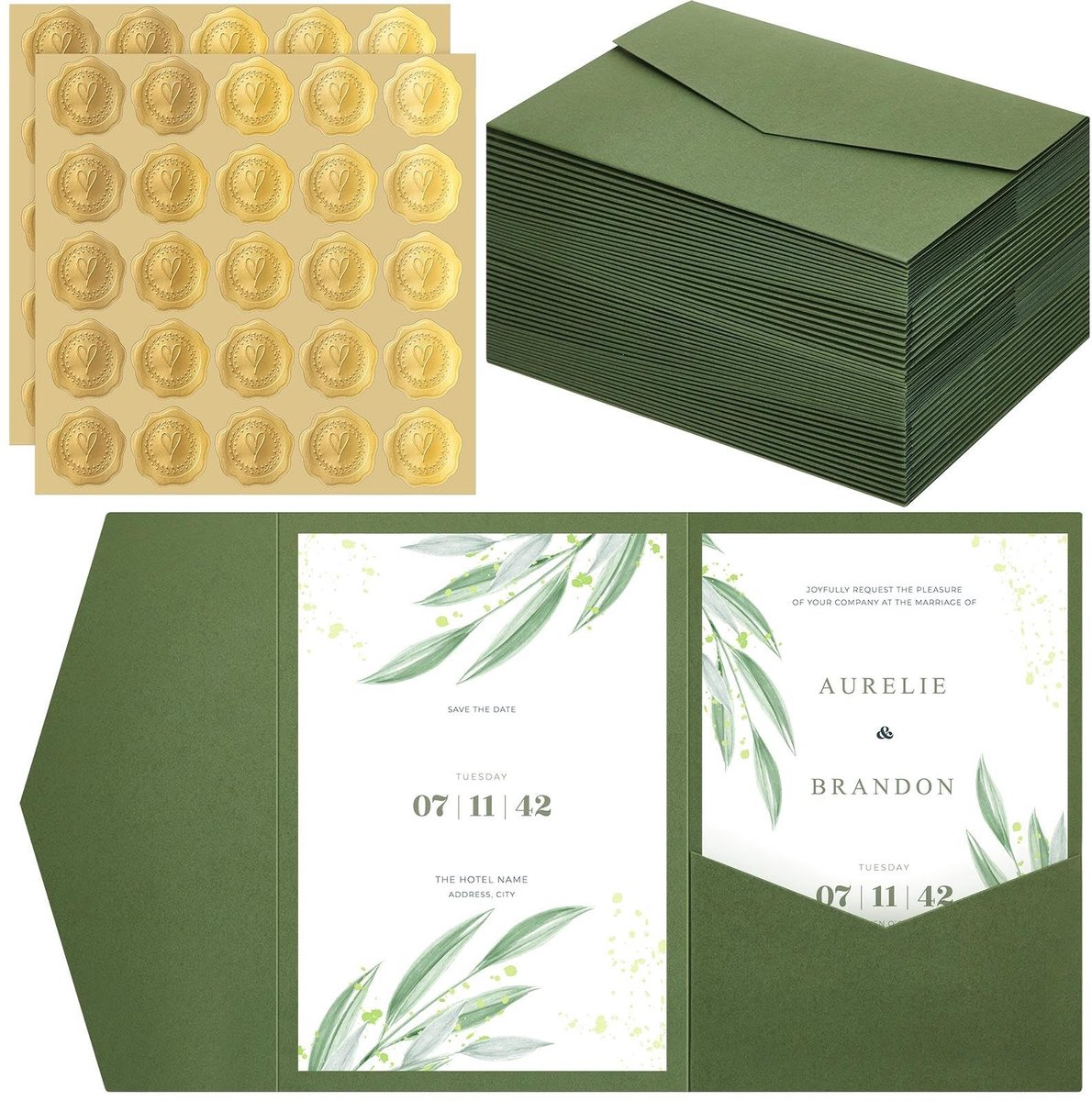 Dailygoods- Enveloppen 50 Stuks - Pocketfold Enveloppen - Zelfklevende Lakzegels - Trouwuitnodigingen - Verjaardagsuitnodigingen - Duurzaam Papier - Uitnodigingsenveloppen