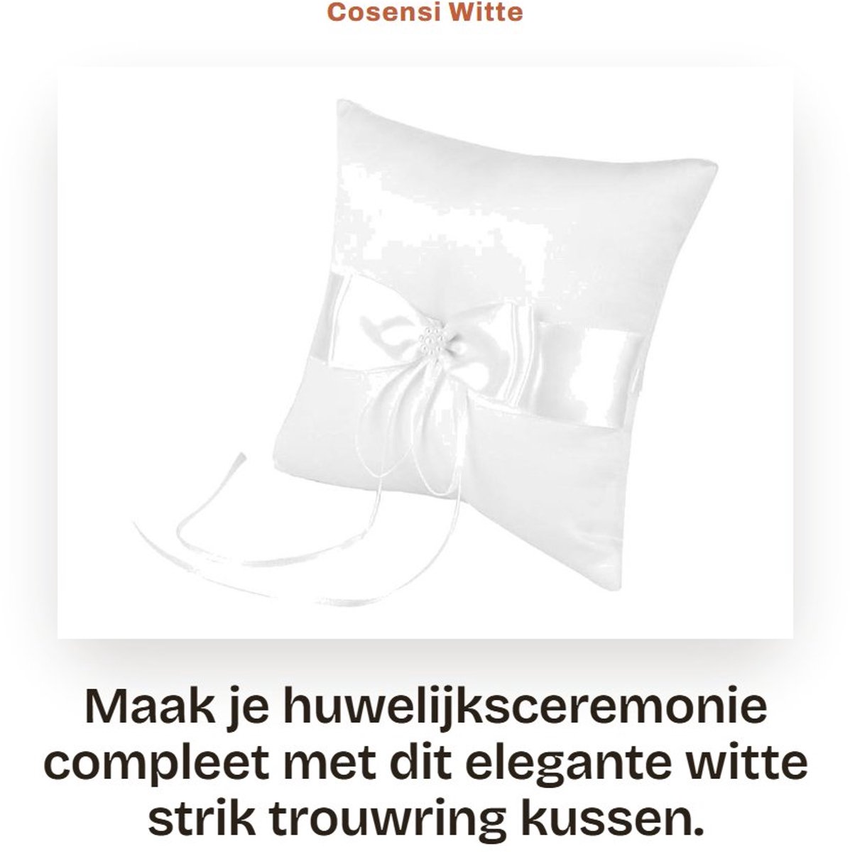 Dailygoods- Trouwringkussen met strik - Ringkussen - Ringdoosje huwelijk - Zacht polyester - 20x20cm/15x15cm - Duurzaam en milieuvriendelijk