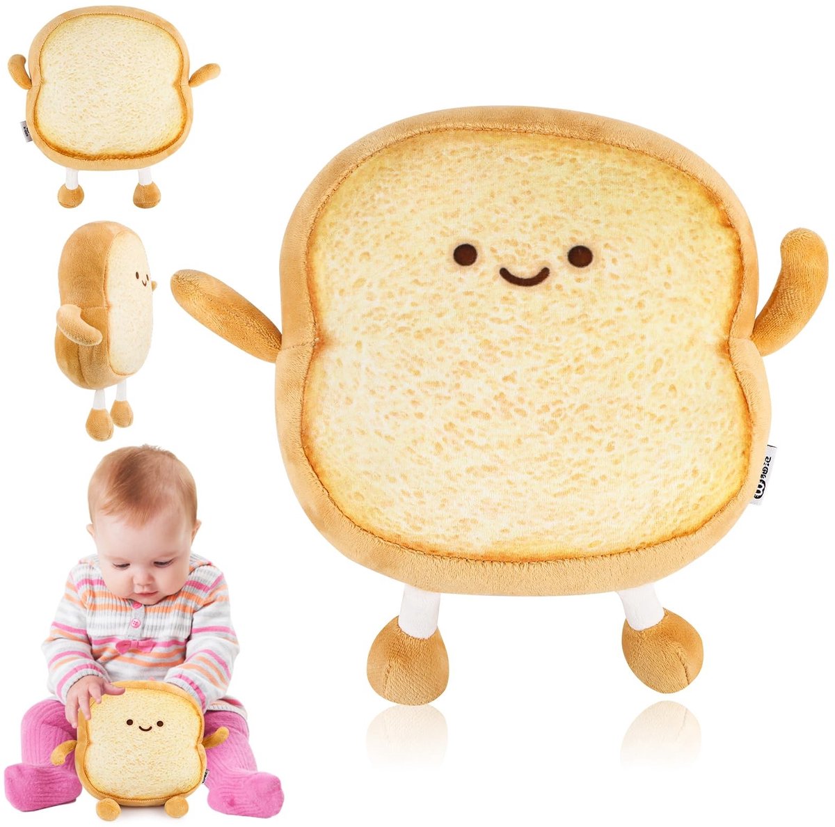 Dailygoods- Toastkussen 19 x 18 cm - Knuffelkussen Volwassenen - Grappig Kussen - Decoratief Kussen - Hoogwaardig Materiaal - Huidvriendelijk Pluche