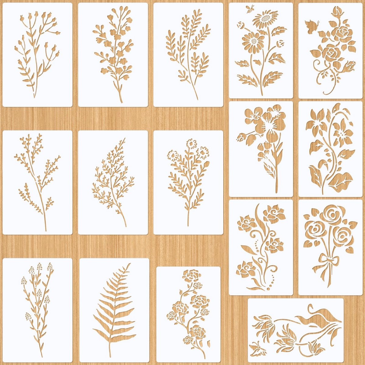 Dailygoods- Sjablonen 18 Stuks - Herbruikbare Schildersjablonen - Sjablonen voor Textiel - Sjablonen voor Muur - Sjablonen met Bloemen - PET-Materiaal - Schildersjabloon