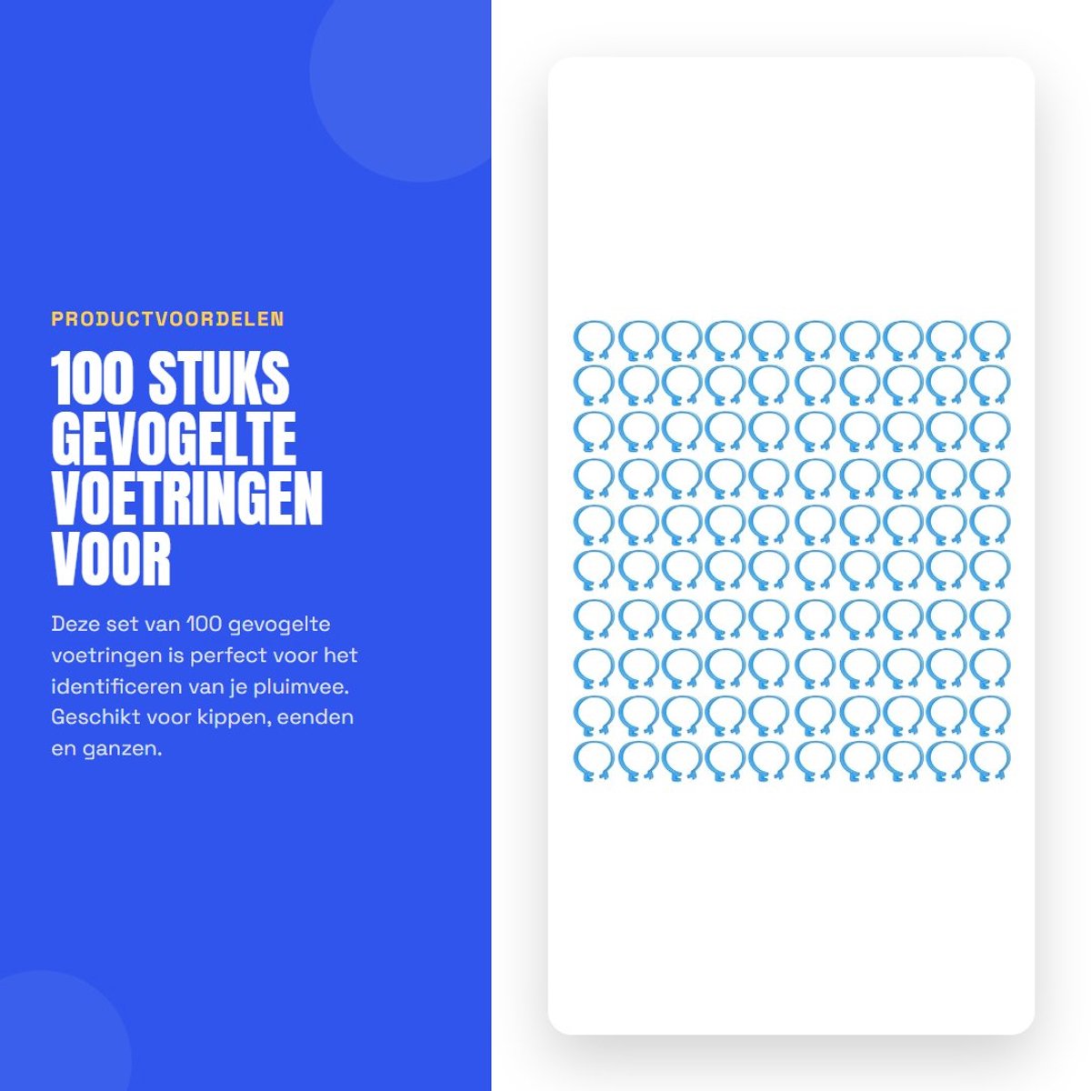 Dailygoods- Voetring 100 stuks - Pluimvee Beenringen - Kunststof PP - Geschikt voor Kippen/Eenden/Ganzen - Duurzaam - Identificatie Ringen - Pluimvee Ring