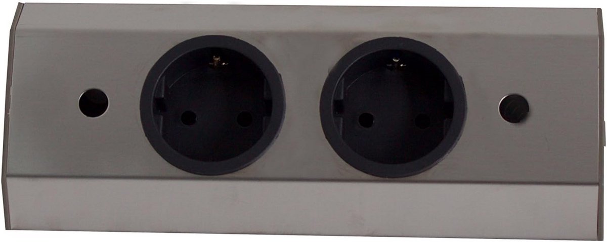 Stopcontactelement Hoekzuil - Dubbel Stopcontact - Keuken Installatie - Compact Ontwerp - 2 Meter Kabel - Roestvrij Staal