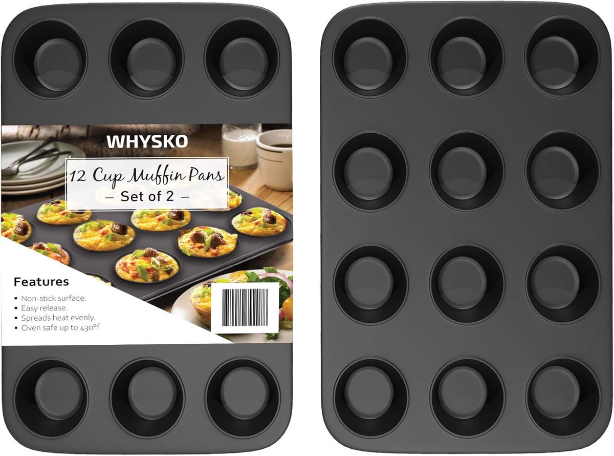 Bakvorm Muffin - Cupcake Pan - Zoetigheden Bakken - Antiaanbaklaag - Set van 2 - Zwart