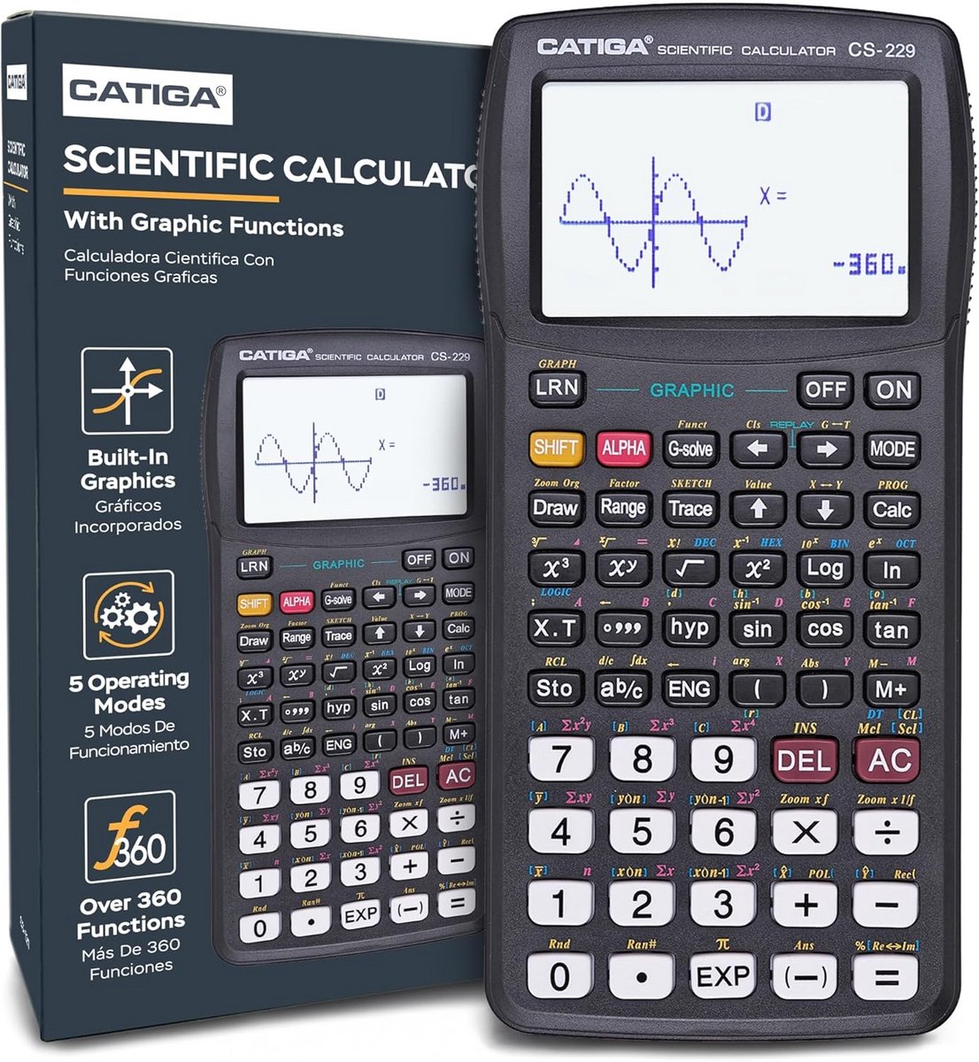 Grafische Rekenmachine - Wetenschappelijke Calculator - Studie Hulp - Meer Dan 280 Functies - 7 x 3.3 Inch - Zwart