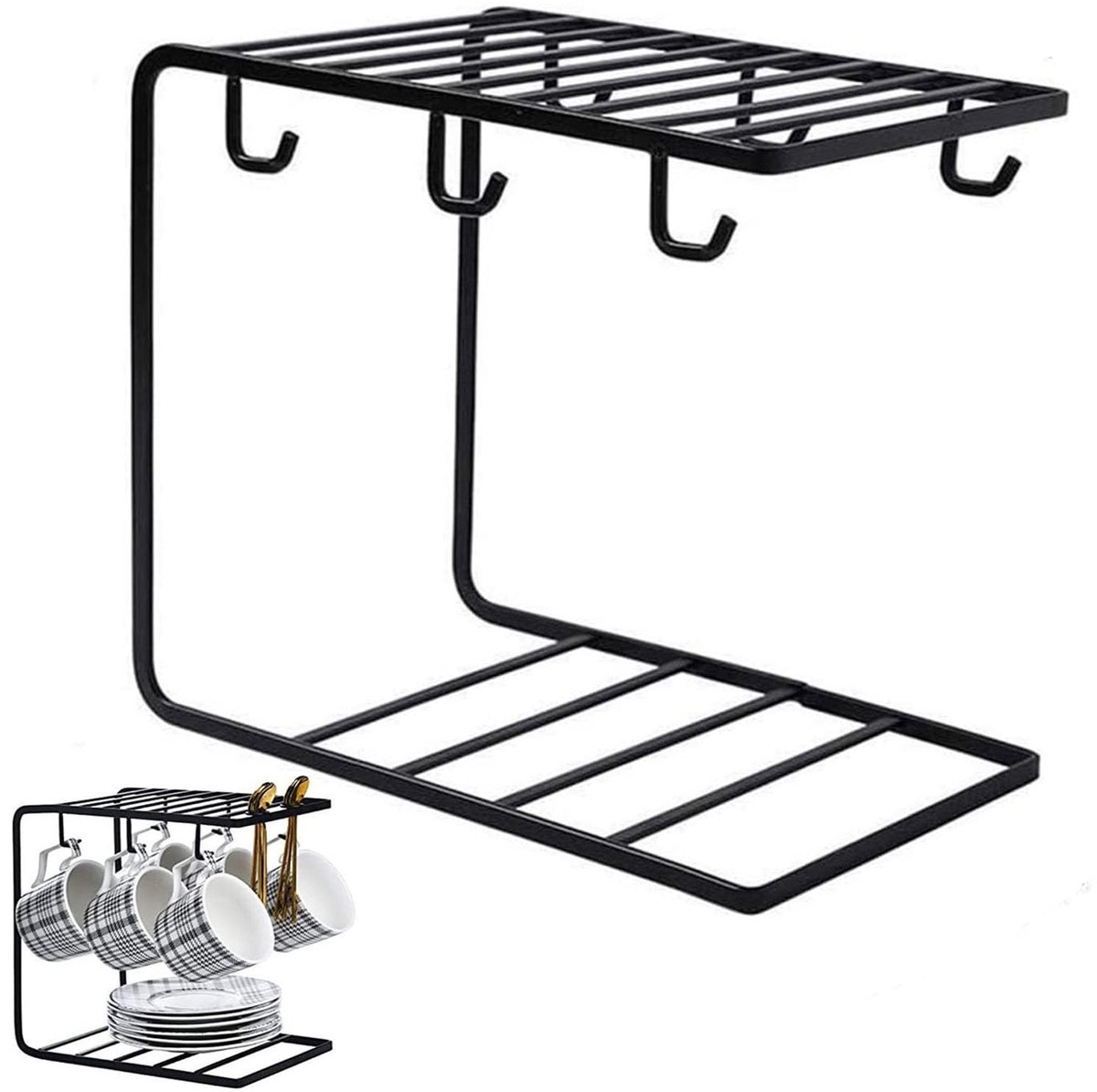 Dailygoods- Kopjeshouder 6 Haken - Keukenhouder - Koffiekop Houder - Theekop Display - Ruimtebesparend - Duurzaam Metaal - Mokkenrek