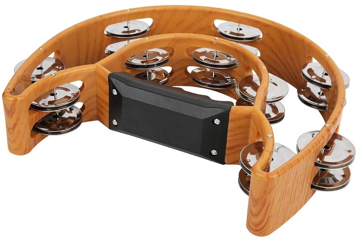 Dailygoods- Tamboerijn Dubbele Rij Jingles - Tafelbel - Geluidskwaliteit - Ergonomische Handgreep - Imitatie Houtkleur - Milieuvriendelijk Materiaal - Geluidsspeeltje