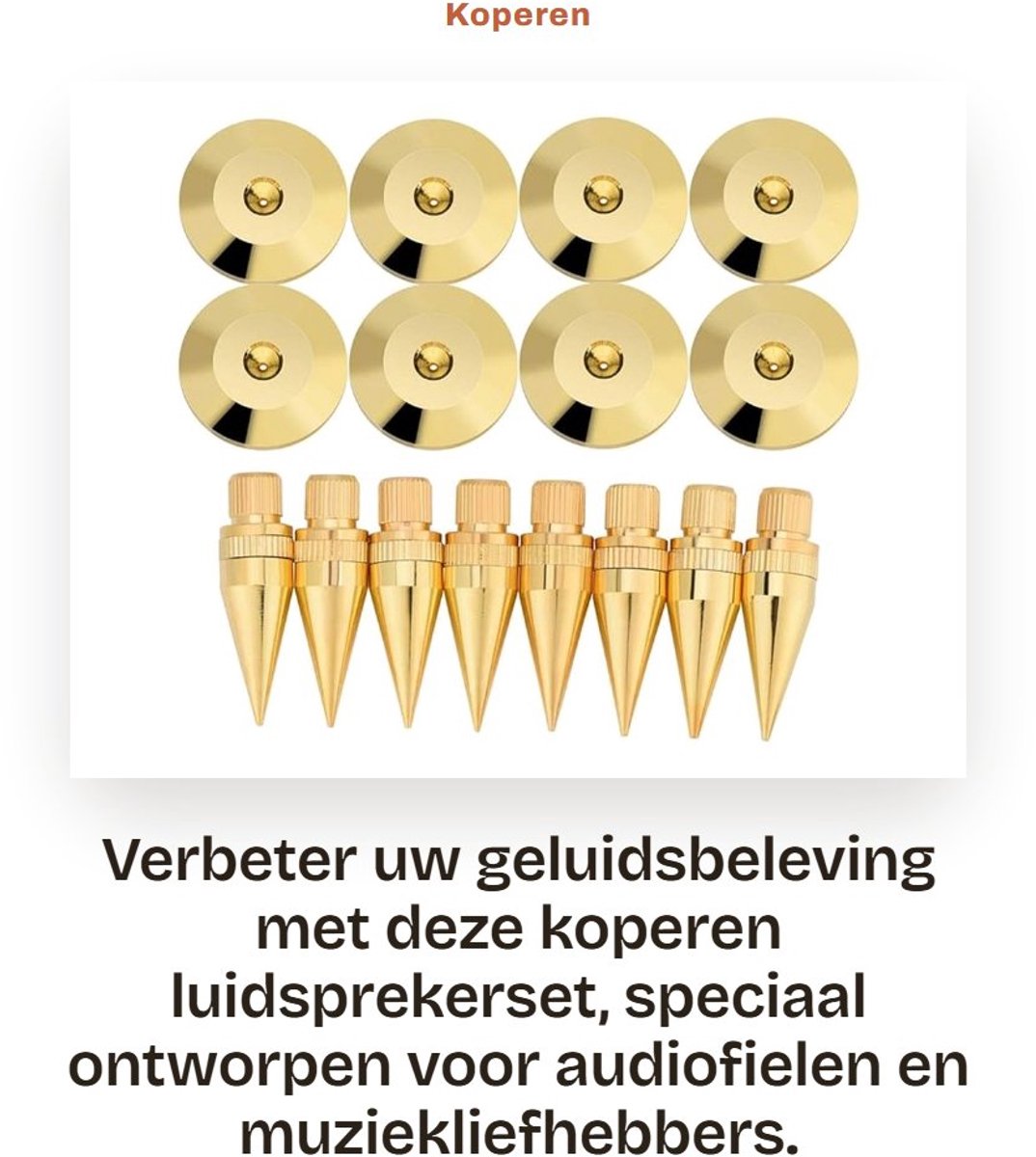 Dailygoods - Koperen luidsprekerset - CD-audioversterker - Schokbestendige voeten - 6 x 36 mm - Isolatie voor HiFi-apparatuur - Geschikt voor luidspre...