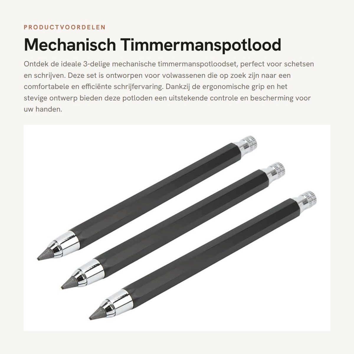 Dailygoods- Timmermanspotloodset 3-delig - Mechanisch Potlood - Puntenslijper - Comfortabel Ontwerp - Handig Formaat - 15,2 x 1,2 cm