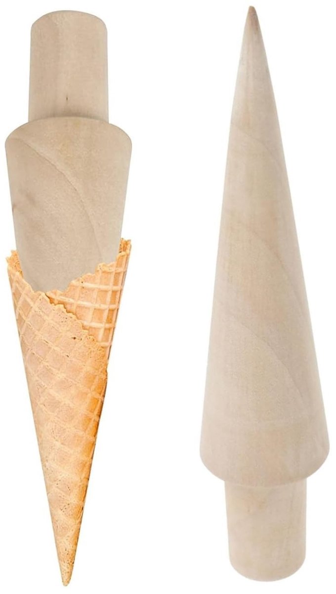 Dailygoods- IJshoornvormer 2 Stuks - Wafelvormer - Houten Hoornvormer - Kegelvormer - Voor IJshoorntjes - Duurzaam Hout - Wafelvorm