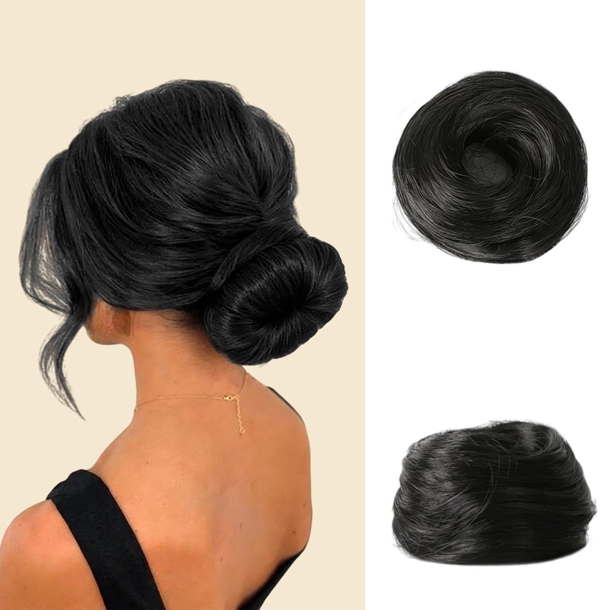 Dailygoods- Haarknot Elastisch Haarstukje - Haarstukjes Dames - Donut-Haarknot - Natuurlijk Volume - Hittebestendige Kunstvezel - Zwart