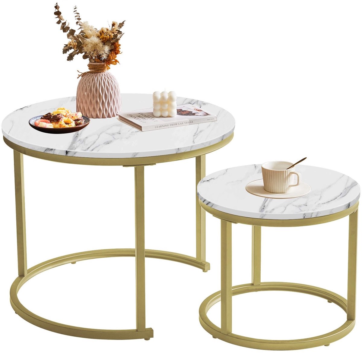 Dailygoods- Nesttafel Ronde Set van 2 - Bijzettafel Woonkamer - Koffietafel - Stapelbare Sofa Tafel - Ruimtebesparend Ontwerp - Veilig voor dagelijks gebruik