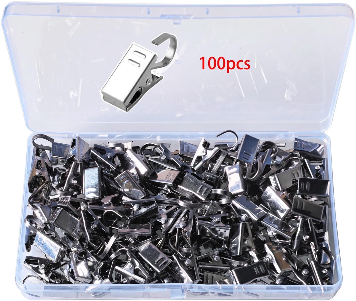 Dailygoods- Gordijnhaken Roestvrij Staal - Gordijnclips - Metalen Klemmen - Sterk en Duurzaam - 100 Stuks - Eenvoudige Montage
