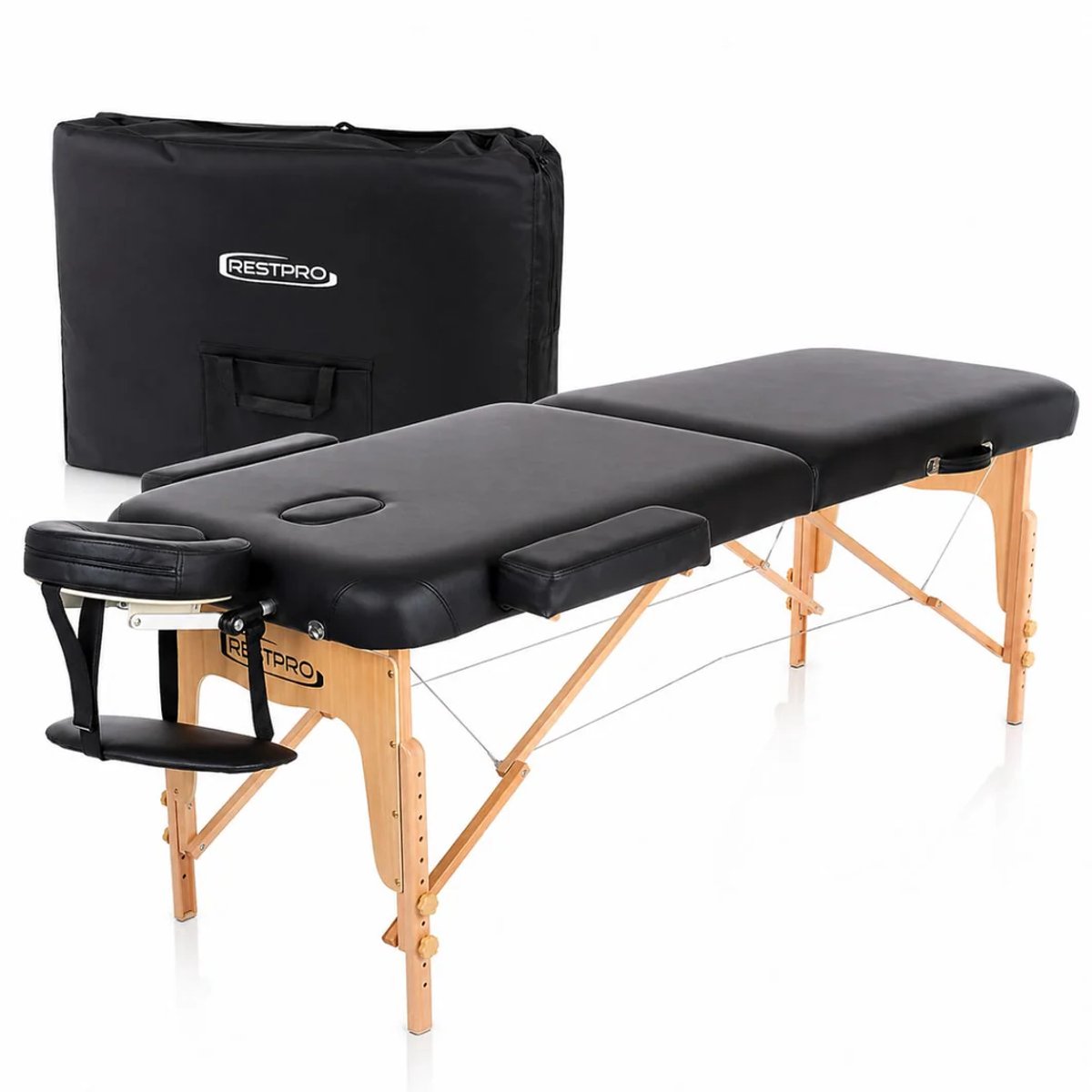 RESTPRO Opvouwbare Massagetafel VIP 2 Zwart - 2 zones - PU leer