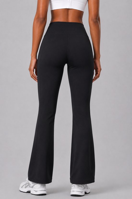 SparkNine Vivaflow flare broek dames - stijlvol V-design - L - zwart - ademend met uitlopende pijpen - sneldrogend & ademend - stretch van Merkloos — afbeelding 3