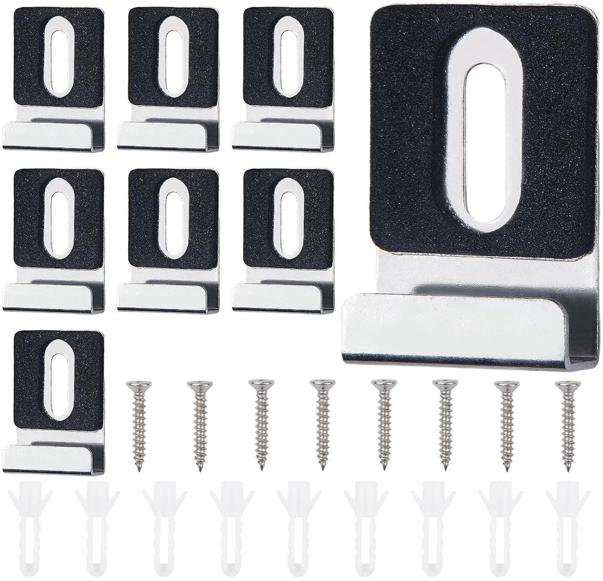 Dailygoods- Spiegelhouderclips 8 stuks - Roestvrij Staal - Robuuste Spiegelhangers - Antislip Rubberen Pads - Voor Wandtegels - Voor Zware Spiegels - Spiegelclips