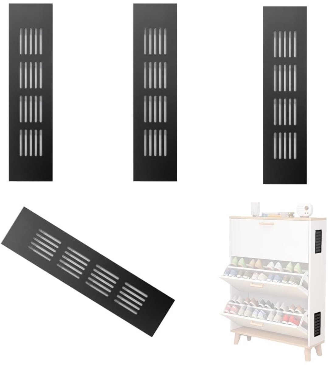 Dailygoods- Ventilatieopeningen Aluminiumlegering - 2 Stuks - Insectengaas - 30 x 8 cm - Eenvoudig te Installeren - Geschikt voor Kasten - Roosters