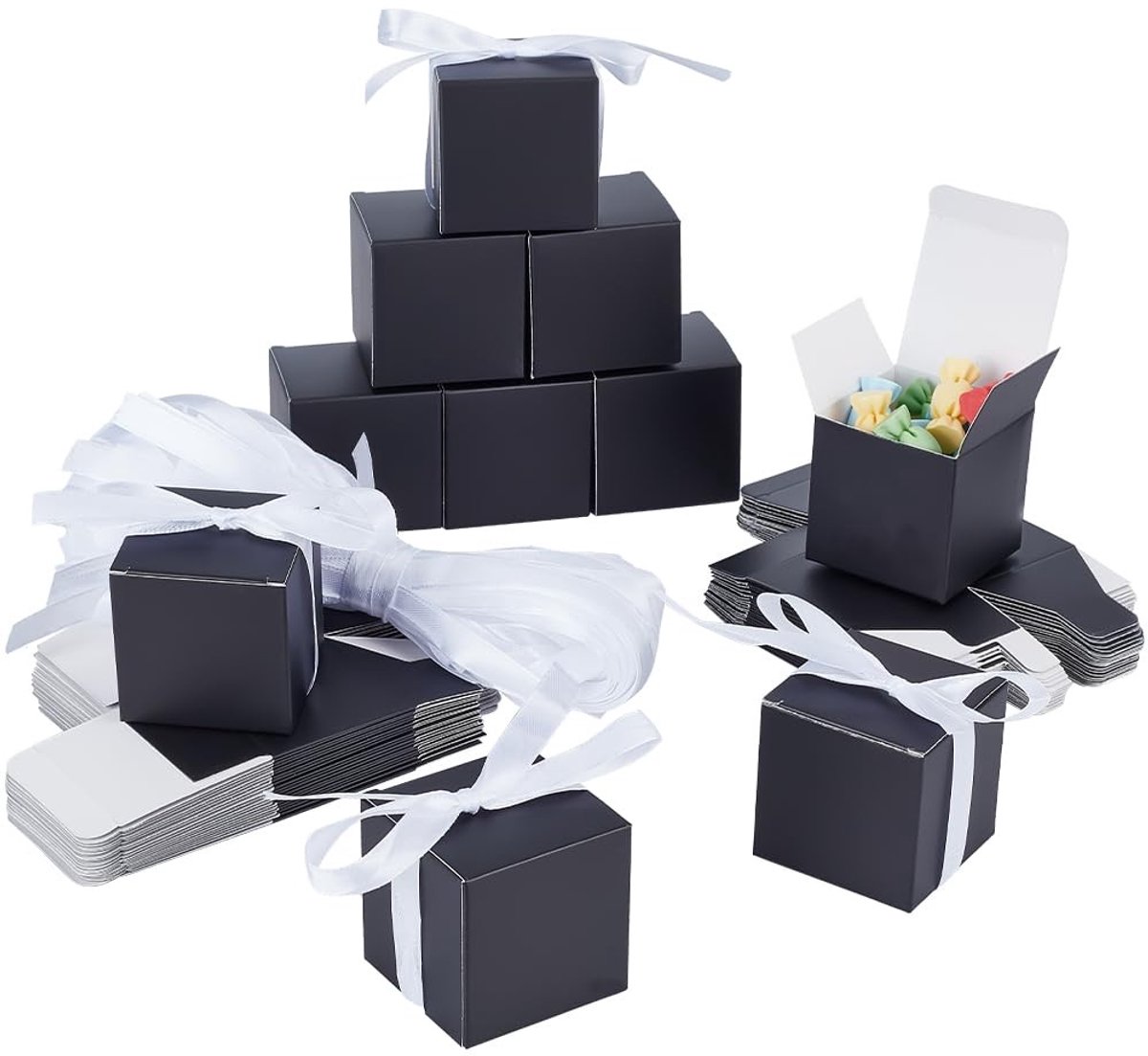 Dailygoods- Geschenkdozen 50 stuks - Kraftpapier - Opvouwbaar - Met deksel - Voor Valentijnsdag/bruiloft - 5 x 5 x 5 cm - Cadeauverpakking