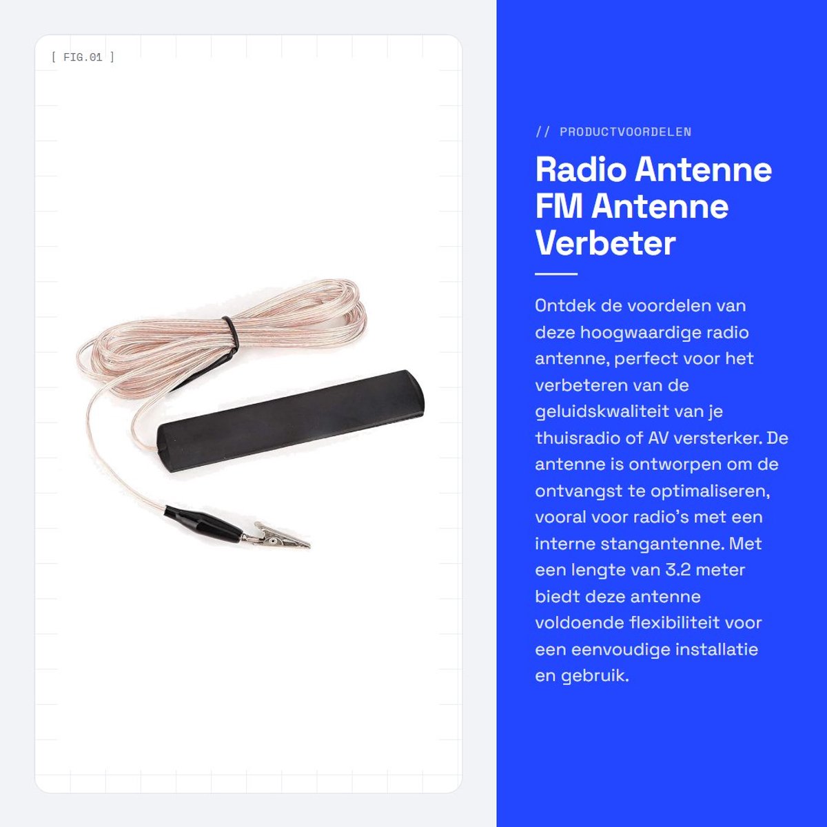 Dailygoods- Radio Antenne Versterker 5 dB - FM Antenne - Draad 3,2 m - Thuisradio - AV Versterker - Hoogwaardig Materiaal