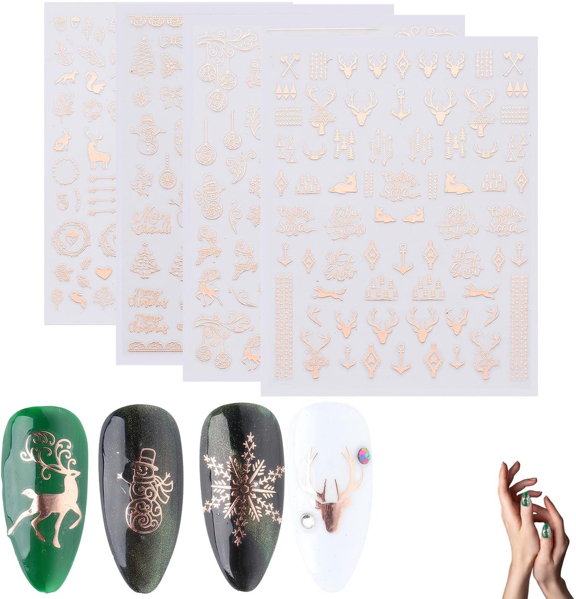Dailygoods- Nail Stickers Kerstmotieven - 4 Bladen - Zelfklevend - Duurzaam PVC - Decoratie - Makkelijk te Gebruiken - Nail Art