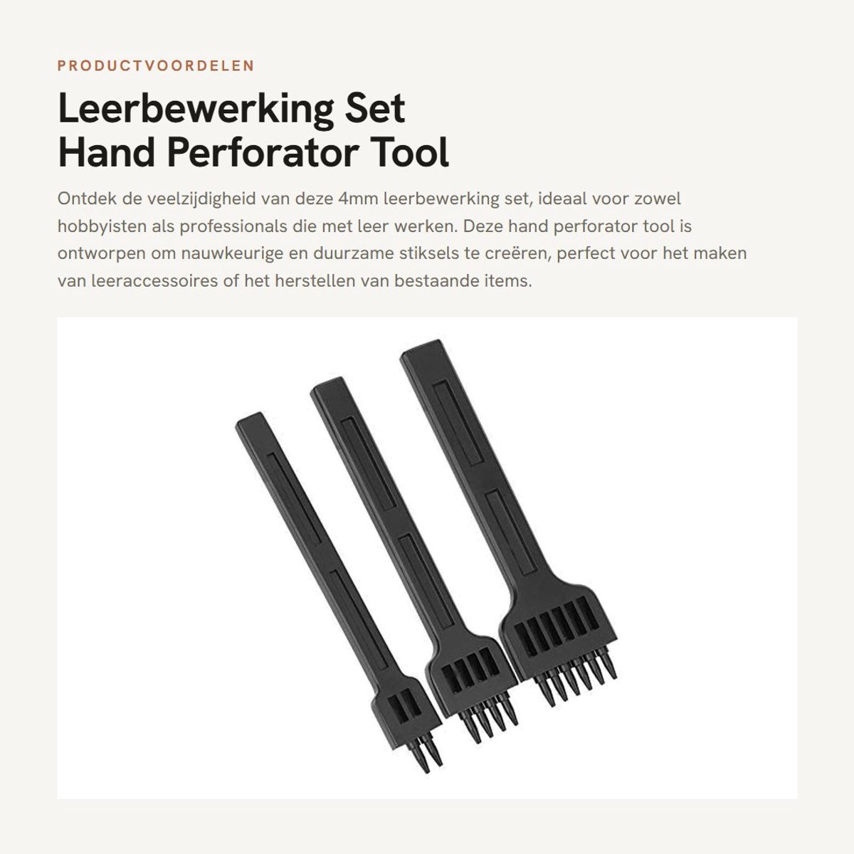 Dailygoods- Perforator 4mm Leerbewerking - Staal Beitel - Hand Tool - Slijtvast/Slagvast - Comfortabel Handvat - Nette Gaten maken - Leerpunt