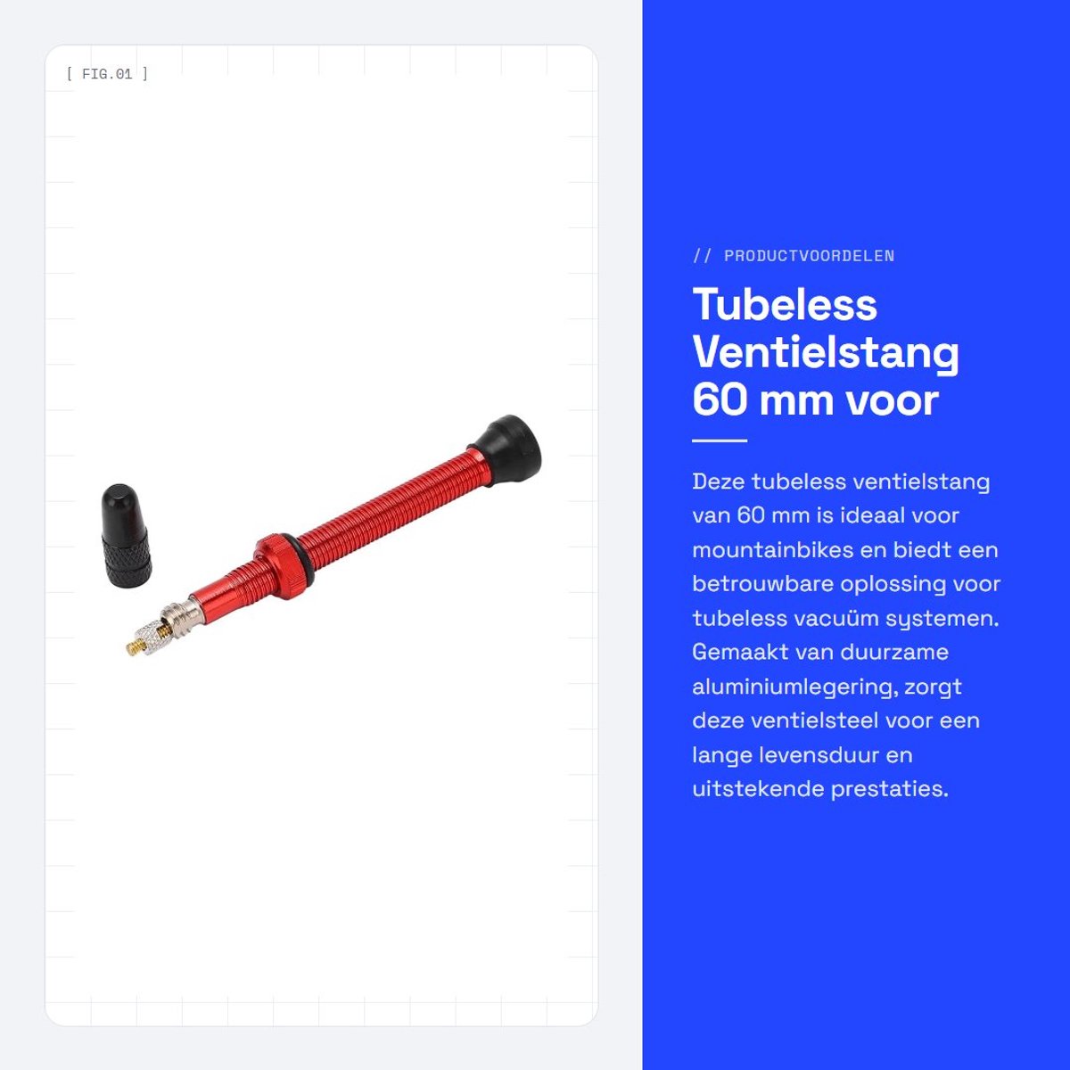 Dailygoods- Ventielstang 60 mm - Presta Ventielsteel - Aluminiumlegering - Tubeless Fietsaccessoire - Lichtgewicht - Verwijderbare Klepkern - Ventiel
