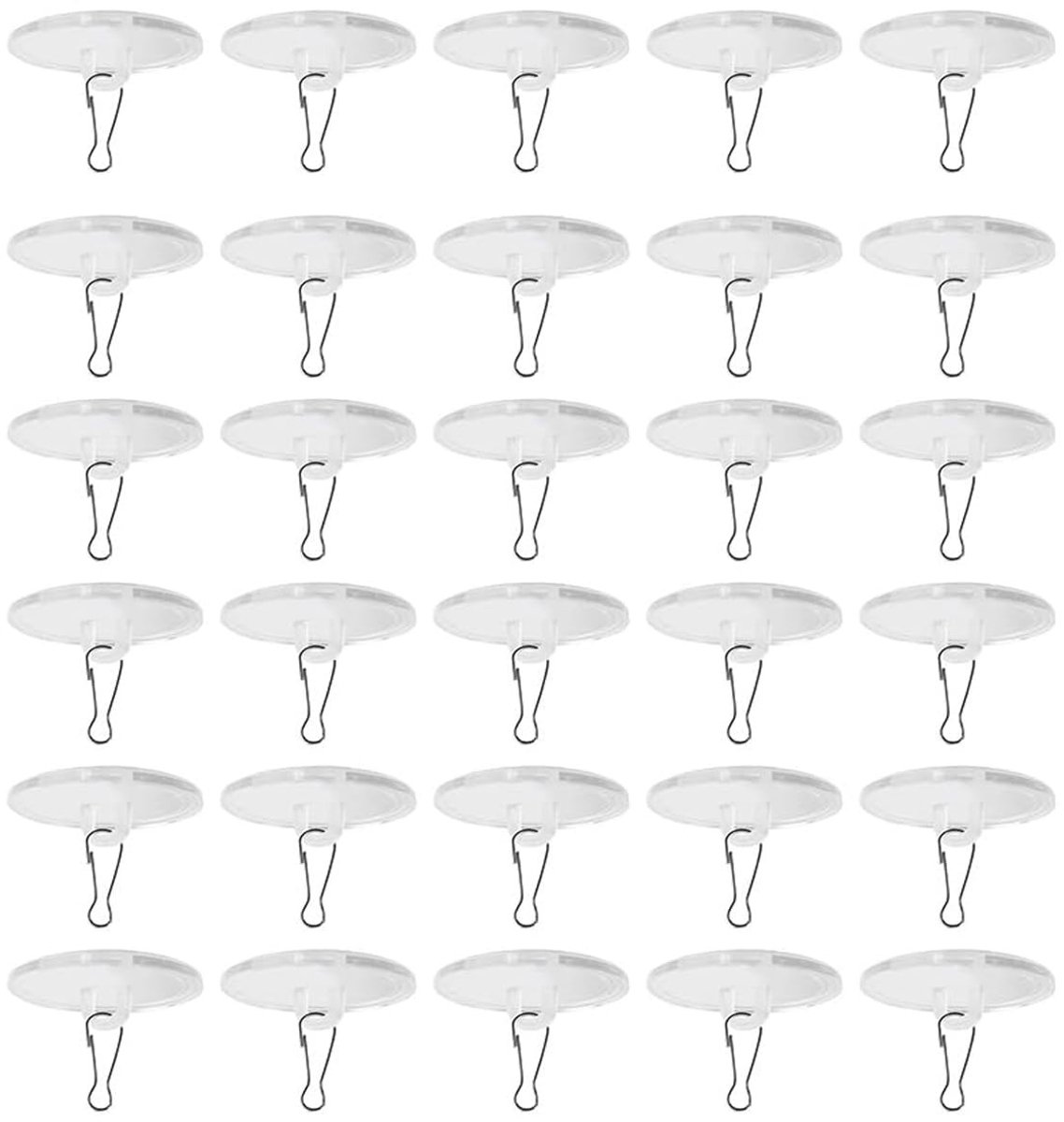 Dailygoods- Plafond Haken 30 Stuks - Zelfklevend - Ronde Zuignap - Kunststof - Roestvrij Staal - Eenvoudig te Gebruiken - Haakjes