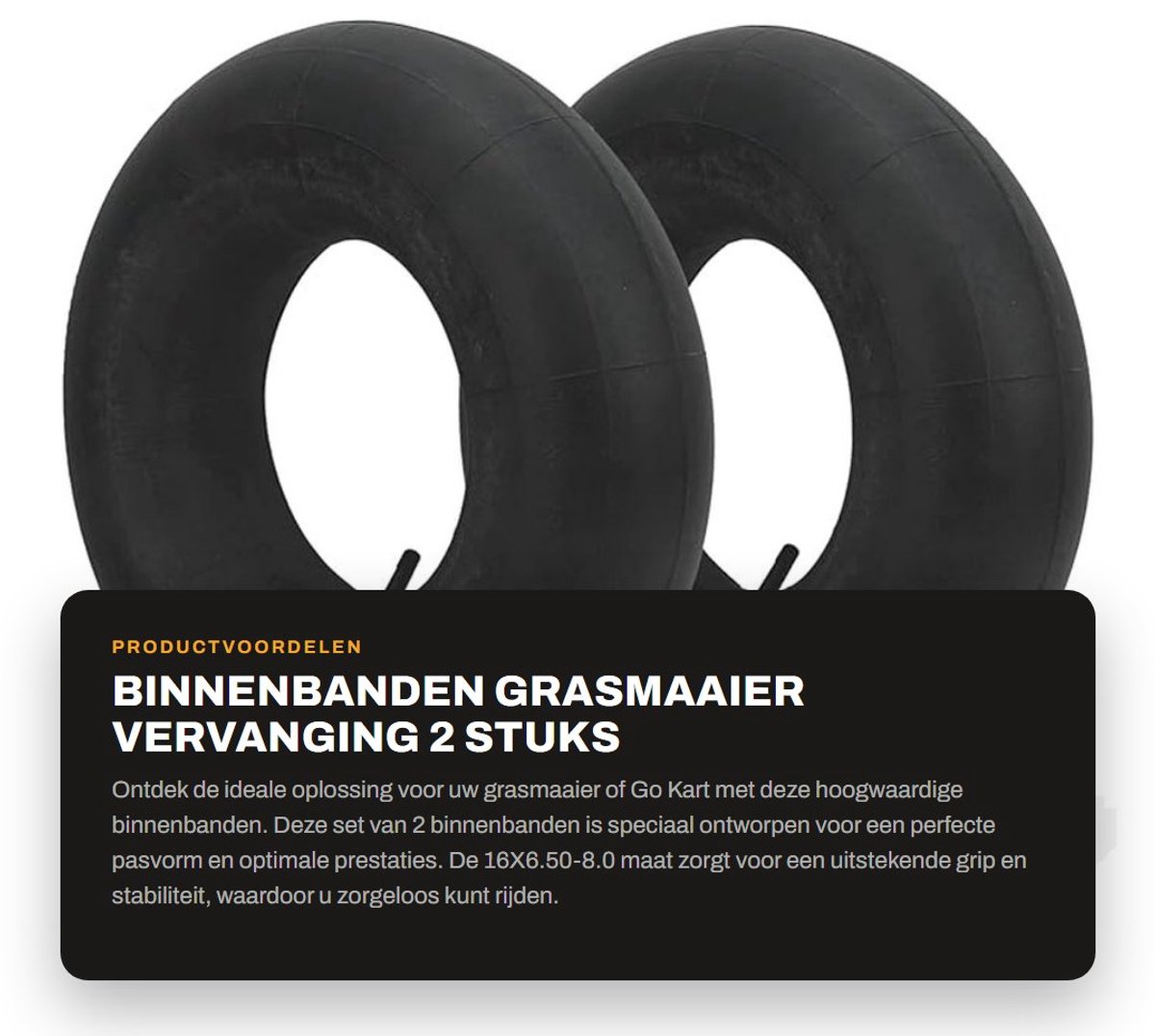 Dailygoods- Binnenband 16X6.50-8.0 - Rubber - TR13 Rechte Klepsteel - Vervanging Grasmaaier - Geschikt voor Go Kart - Hoogwaardige Kwaliteit - Buitenband