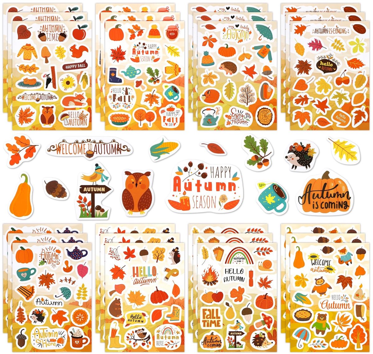 Dailygoods- Herfststickers 450+ stuks - 24 vellen - Knutselstickers - Herfstdecoraties - Pompoenstickers - Premium kwaliteit papier - Schattige ontwerpen - Decoratiestickers