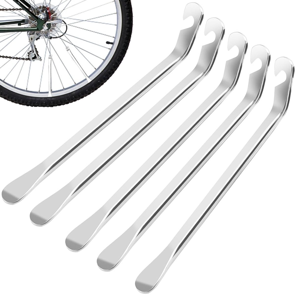 Dailygoods- Fietsbandenlichter Set van 5 - Metalen Montagehefboom - Staal - Duurzaam Gereedschap - Voor Reparatie Fietsslangen - Lichtgewicht 130 g - Bandenhefboom