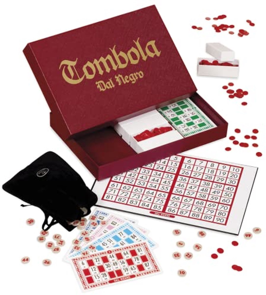 Klassieke Tombola - Speeltafel - Gezellig Spelen - Elegante Rode Verpakking - 48 Mappen - Goud Rood