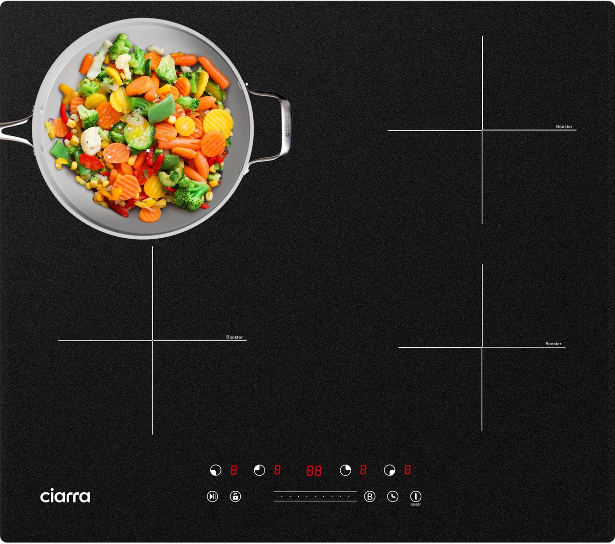 CIARRA VM4BBIH - Inbouw inductiekookplaat 60 cm Inductie Kookplaat 4 zones Boostfunctie 7200 W