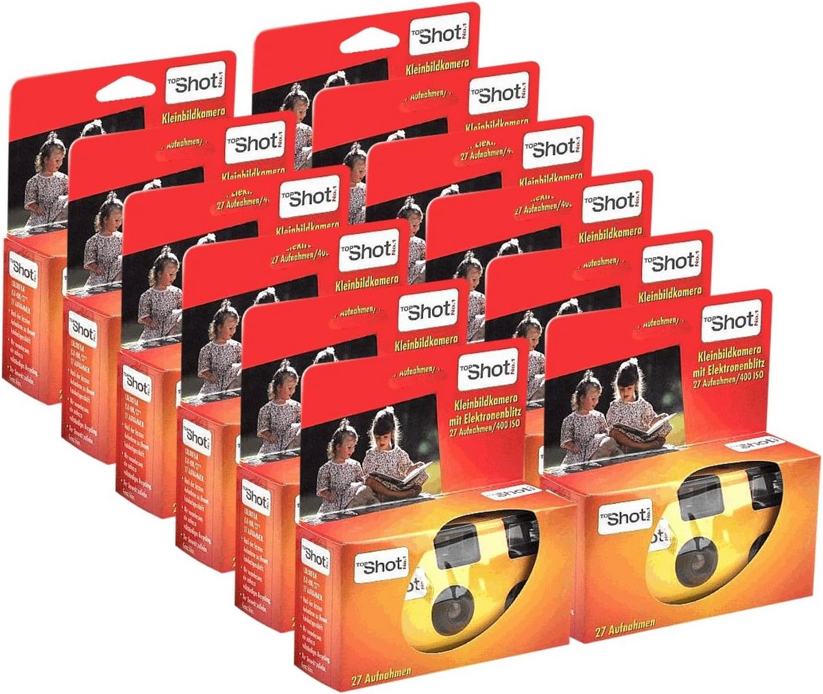 Wegwerpcamera met flitser - Filmcamera set - Momenten vastleggen - Ingebouwde flitser - 12 stuks - Zwart