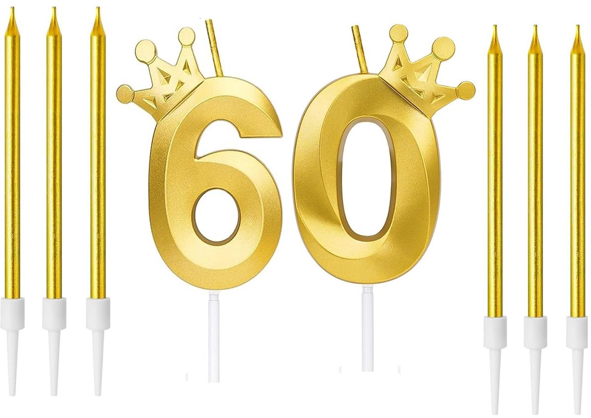 Dailygoods- Verjaardagskaarsen 3D-design - Aantal 60 - Lange Kaarsen - Kroon Decoratie - Voor Taart - Veiligheidswaarschuwing - Taartkaarsen