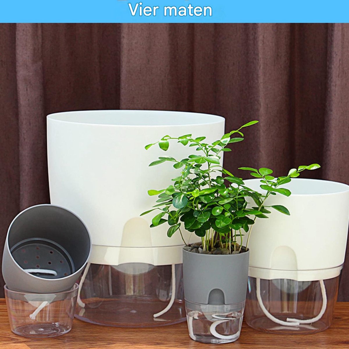carmdering - Zelfwaterende Bloempot - Automatische Plantenbak - Binnen En Buiten Pot - Transparant Waterpeil - Katoenen Docht Systeem - Duurzaam PP Kunststof - Vorstbestendig Design - Ideaal Voor Drukke levensstijl - 3 Stuks — cadeau in Wonen & Interieur - foto 5