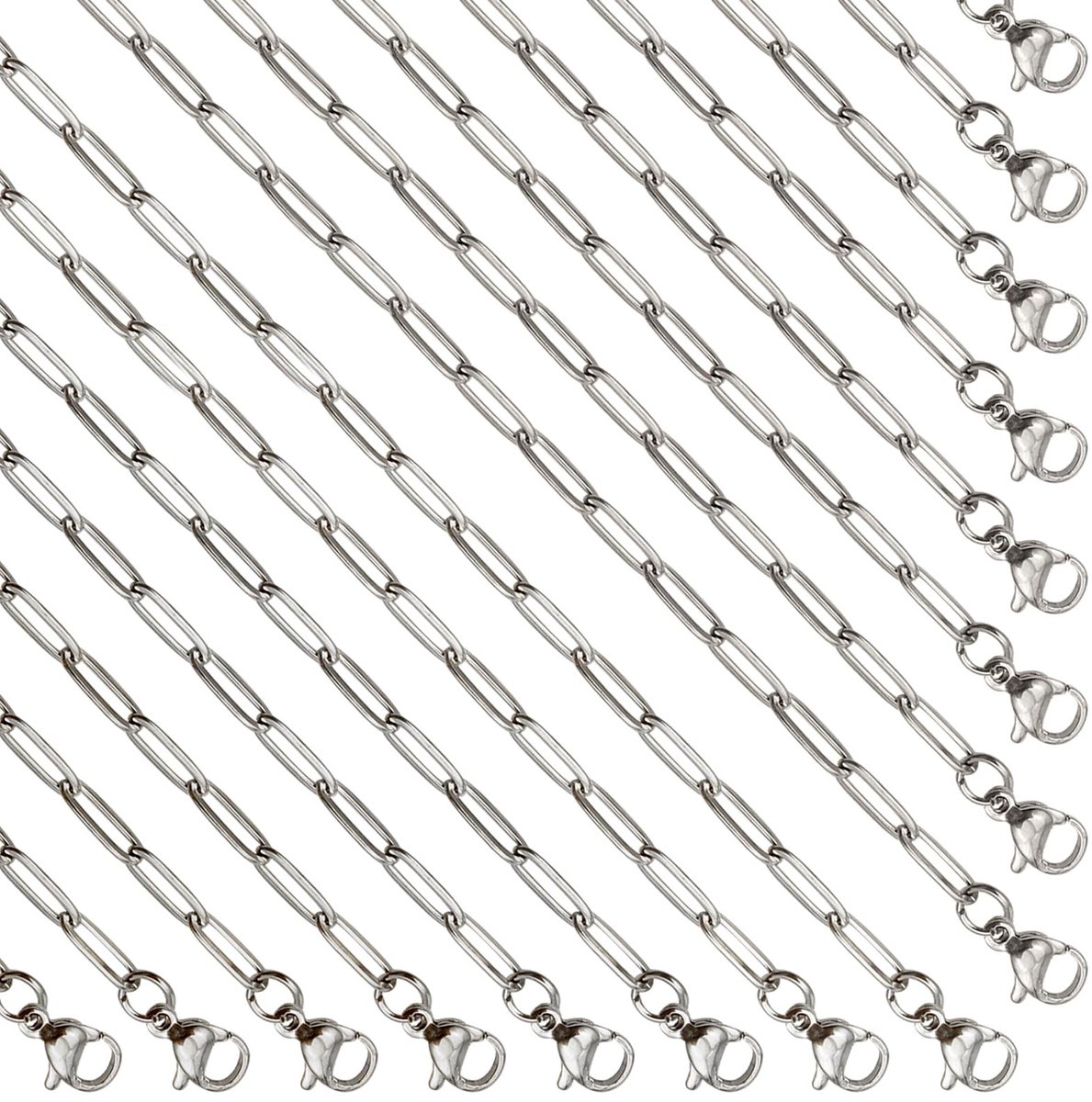 Dailygoods- Sieraden Ketting - 10 Stuks - 3mm Paperclip - Roestvrij Staal - Kreeft Gesp 10mm - DIY Sieraden - Sieradenketting