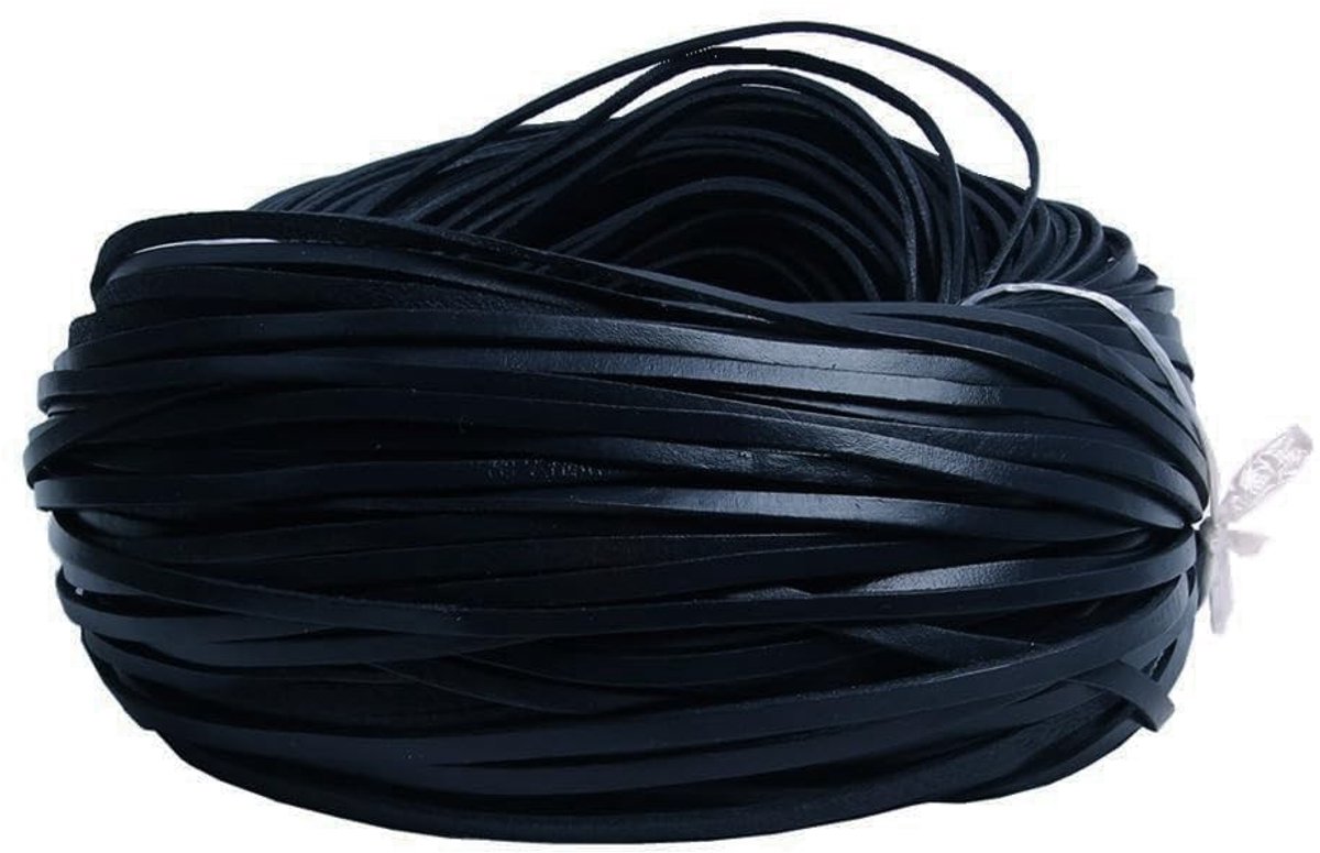 Dailygoods- Platte Leren Band 5 m - Leren Koord - Leren Touw - Macramé - Sieraden - 3 mm Breed