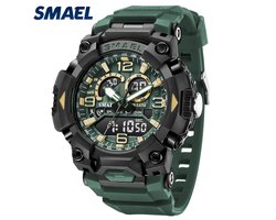 sportief zwart/groen horloge dubbel scherm met tijd datum chronometer alarm waterdicht en led licht
