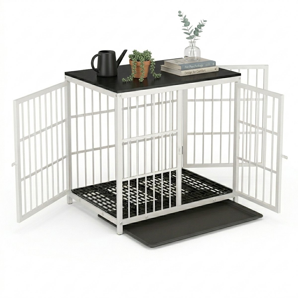 Stervia Hondenbench Meubel - Hondenkennel - Combineren Mogelijk - Zwart/Wit - 91.5 x 63.5 x 74.5cm