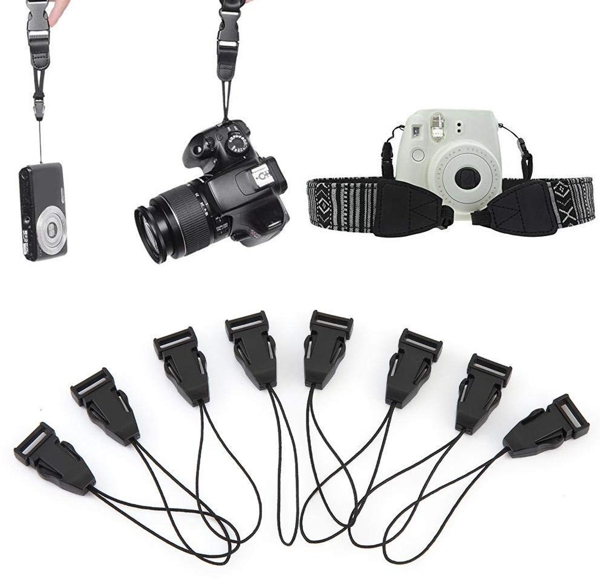 Dailygoods- Camera Quick Release Kit - 8-delige Set - Zwart - Duurzaam Kunststof - Snelsluiting - Lichtgewicht - Eenvoudig te Installeren - Camera Strap