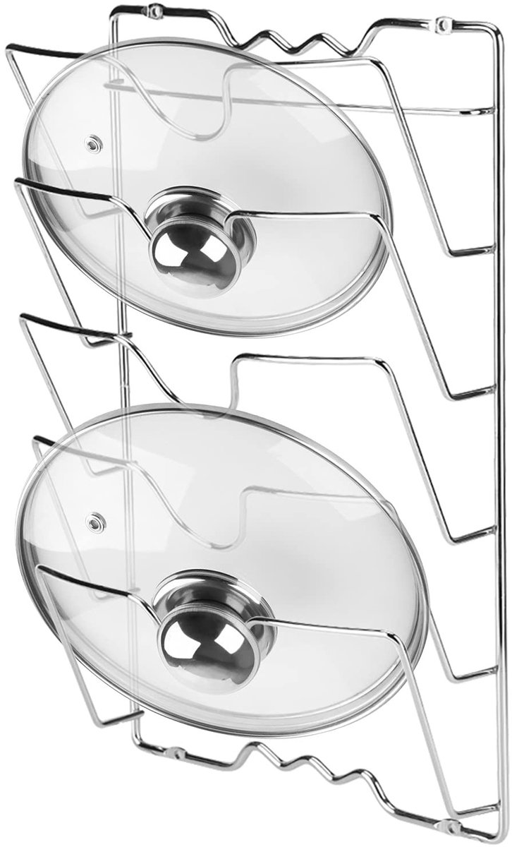Dailygoods- Pottenrek Ruimtebesparend - Pannendekselhouder - Metalen Rek - Maximaal 5 Deksels - Duurzaam Gemaakt van Zwaar IJzer