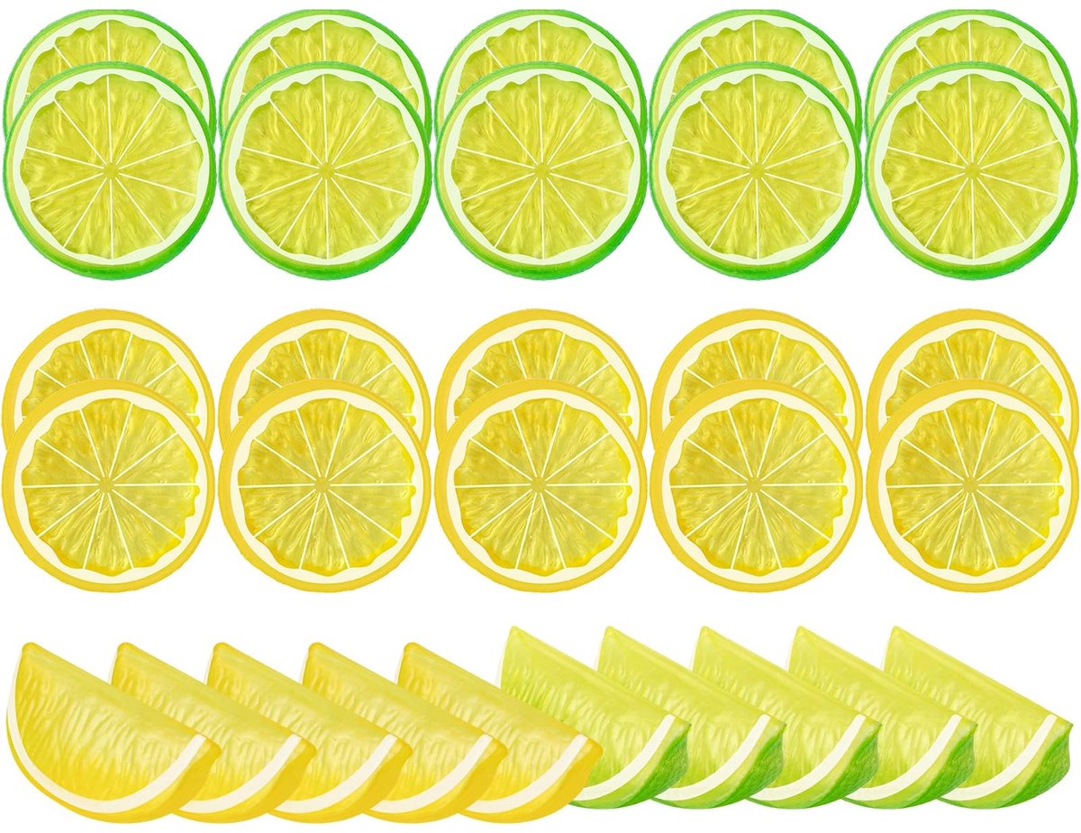 Dailygoods- Kunstmatige Citroenschijven 30 Stuks - Kunstfruit - Nep Fruit - Decoratie Fruit - Kunststof - Lichtgewicht en Stevig - Nepfruit