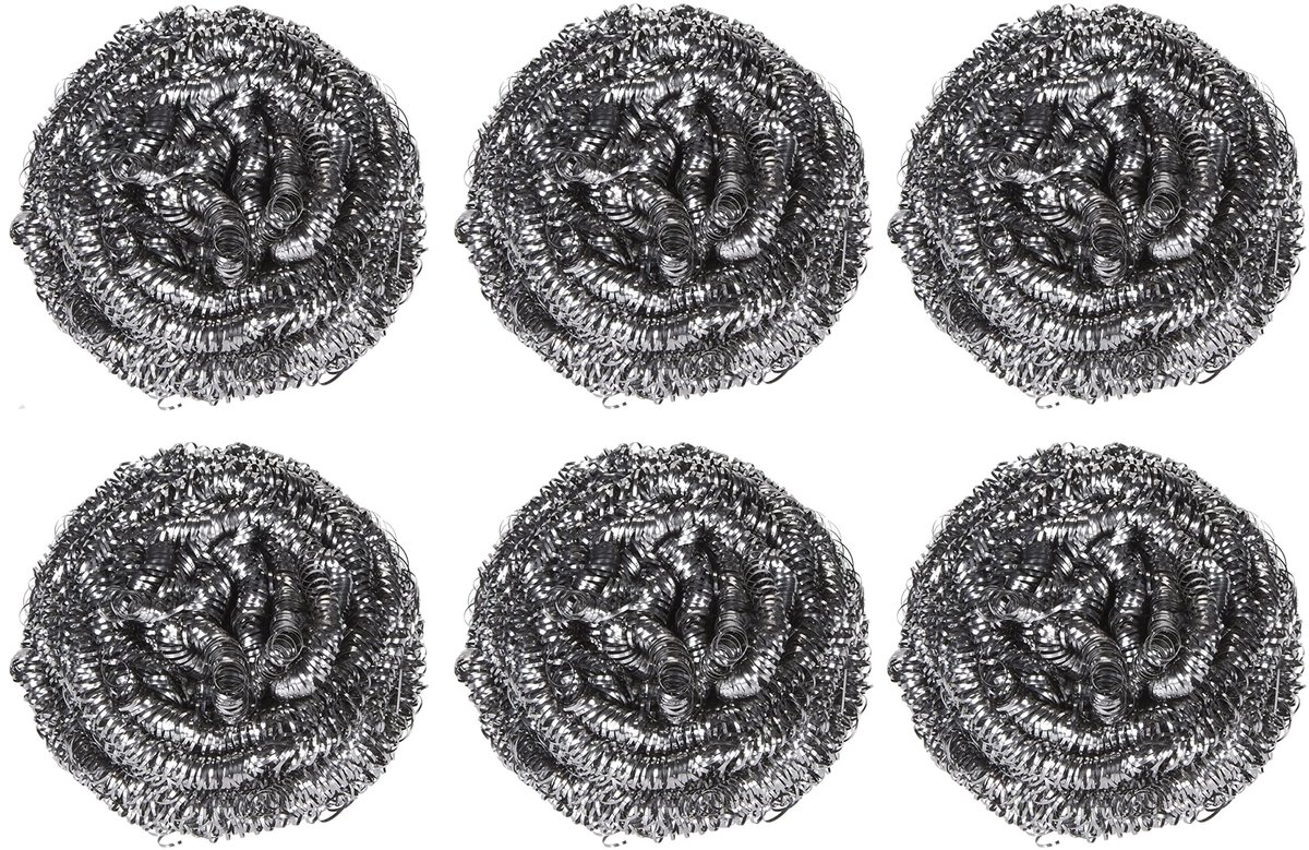 Dailygoods- Pannenreiniger Set van 6 - Roestvrij Staal - Schuurspiraal - Reinigingsborstel - Potkrabber - Duurzaam en Robuust