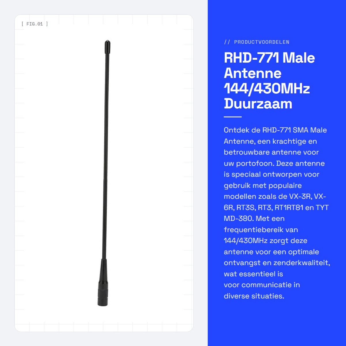 Dailygoods- Interne Antenne 144/430MHz - RHD-771 - SMA Mannelijk - Geschikt voor VX-3R/VX-6R - Duurzaam ABS-Materiaal - Gebruiksvriendelijk - Portofoonantenne