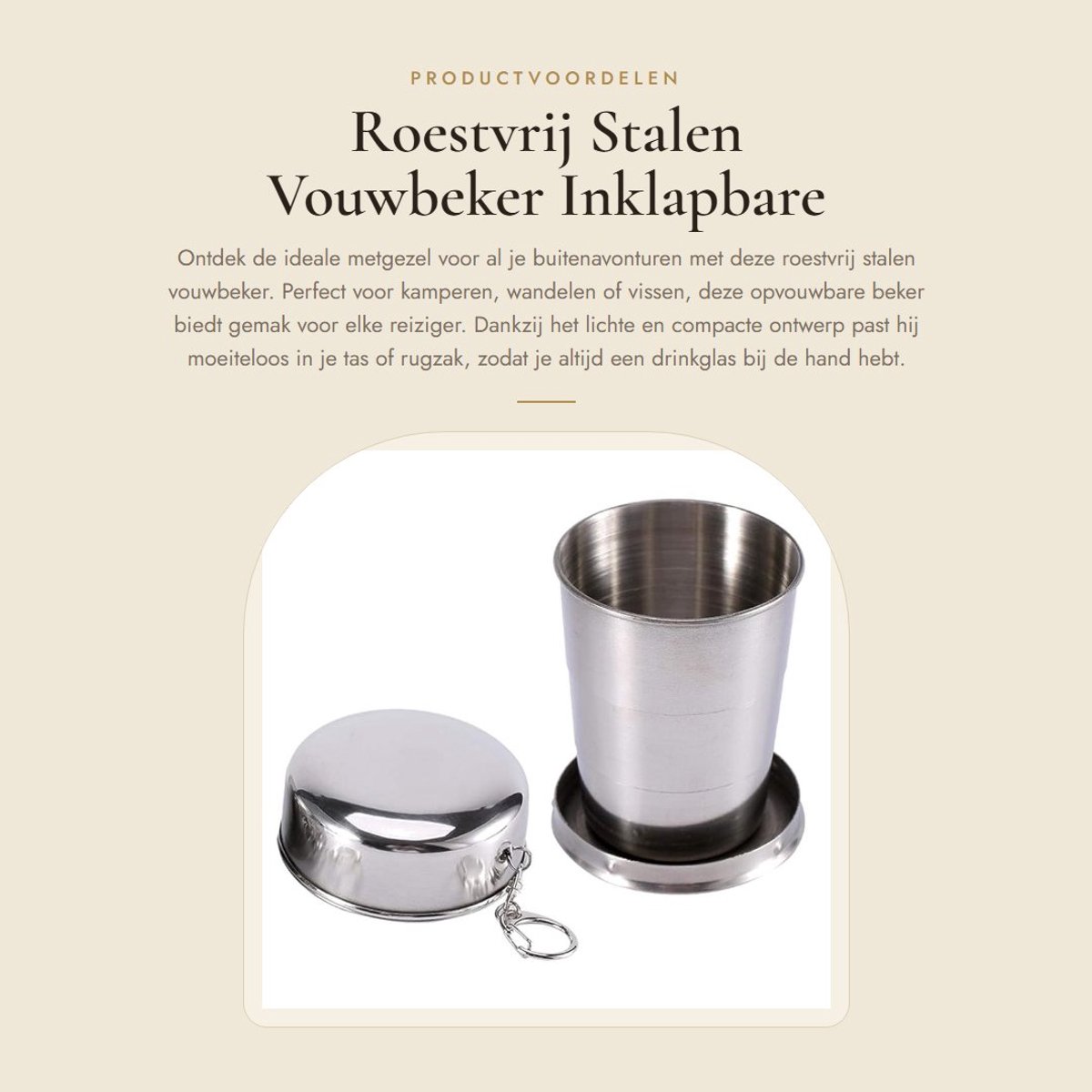 Dailygoods- Vouwbeker Roestvrij Staal - Opvouwbare Drinkbeker - Telescopische Beker - Draagbare Mok - Kampeerbeker - Ruimtebesparend Accessoire
