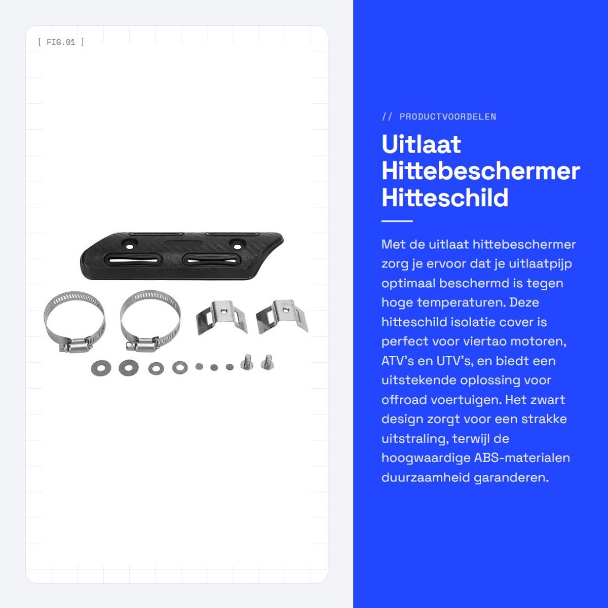 Dailygoods- Uitlaat Hittebeschermer - Hitteschild Isolatie - Geschikt voor 25-51 mm - Inclusief Klemmen/Beugels - Materiaal ABS - Lengte 190 mm