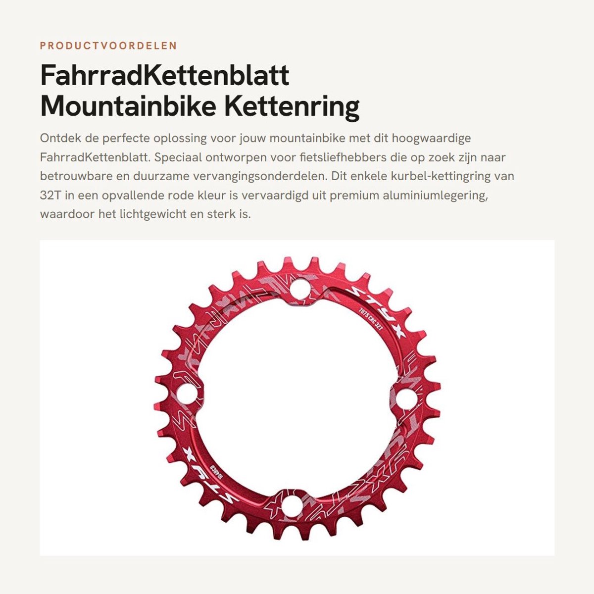 Dailygoods- Kettingblad 32T/34T/36T/38T - BCD 104 mm - Aluminium Legering - Zwart/Rood - Draagkrachtig - Schokbestendig - Fietskettingring