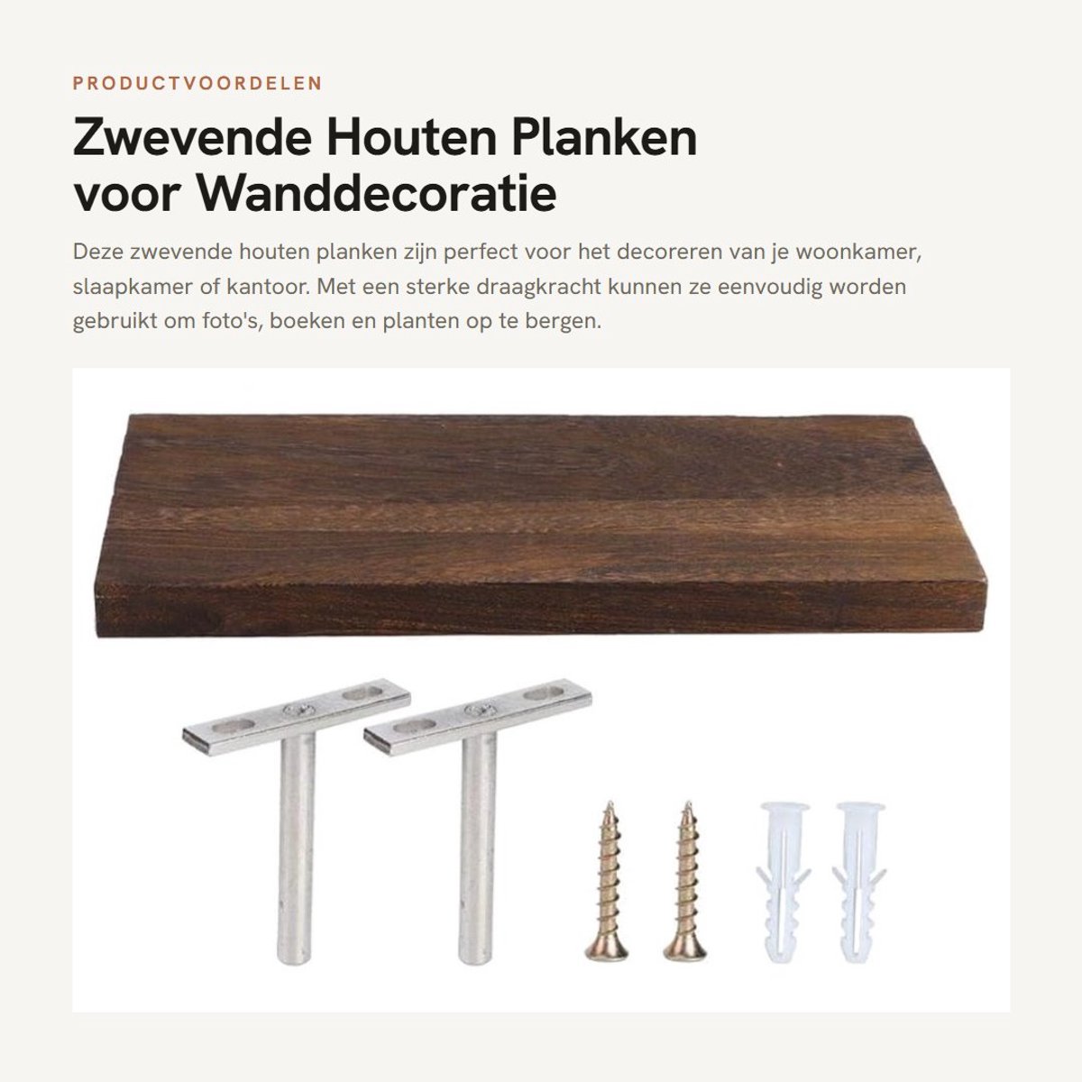 Dailygoods- Wandrek met sterke draagkracht - Wandrek Hout - Wandrek voor foto's - Ruimtebesparend - 3 stuks - Afmetingen 30 x 14 x 2 cm - Plank