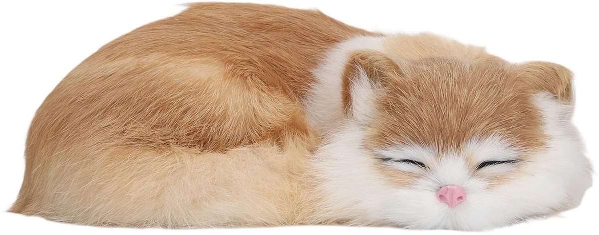 Dailygoods - Harige Slapende Kat Beeldje - Realistisch Pluche Knuffeldier voor Thuis